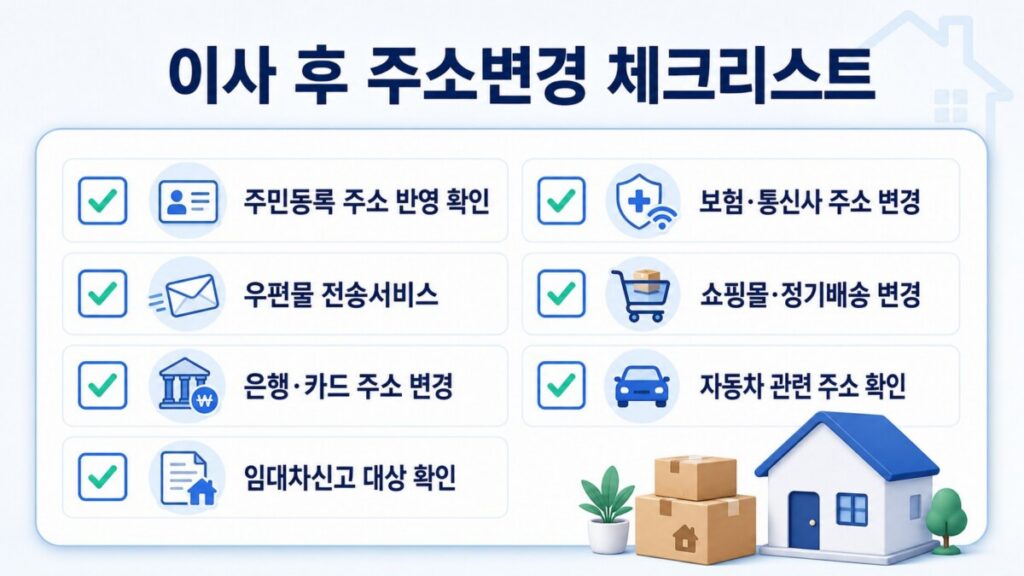 주민등록과 우편물, 은행, 보험, 쇼핑몰 주소를 확인하는 이사 후 주소변경 체크리스트