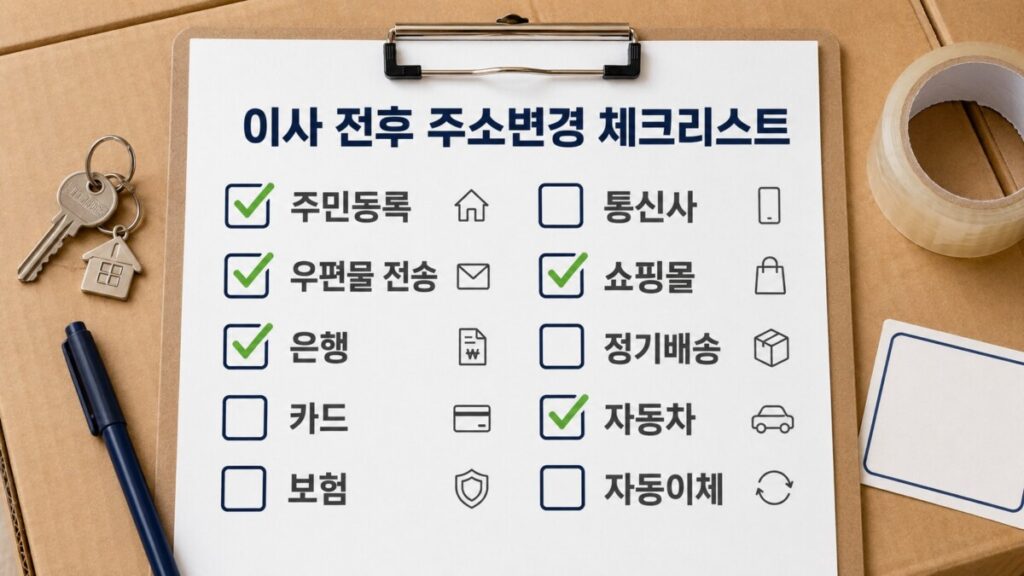 주민등록 우편물 은행 카드 보험 등 이사 전후 주소변경 체크리스트