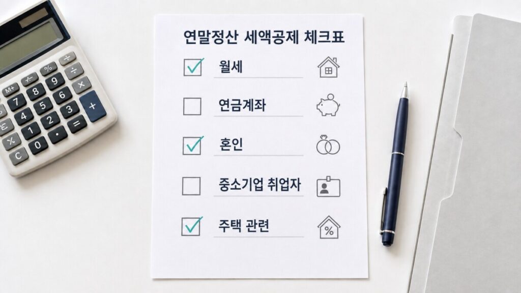 월세와 연금계좌 등 연말정산 세액공제 항목을 정리한 체크리스트